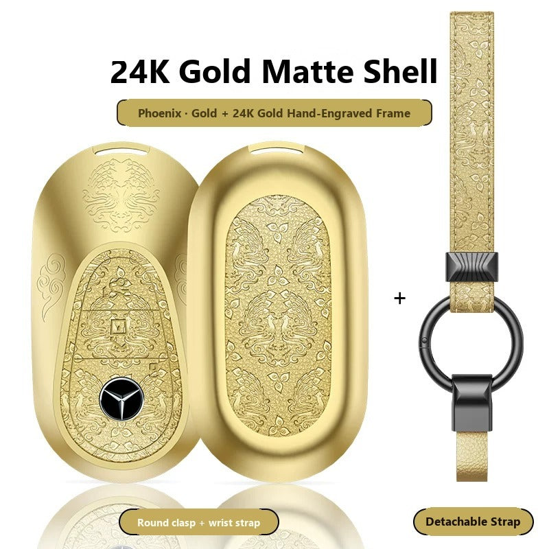 Mercedes-Benz 24K Gold Engraved Leather Key Case – New Oval Smart Key