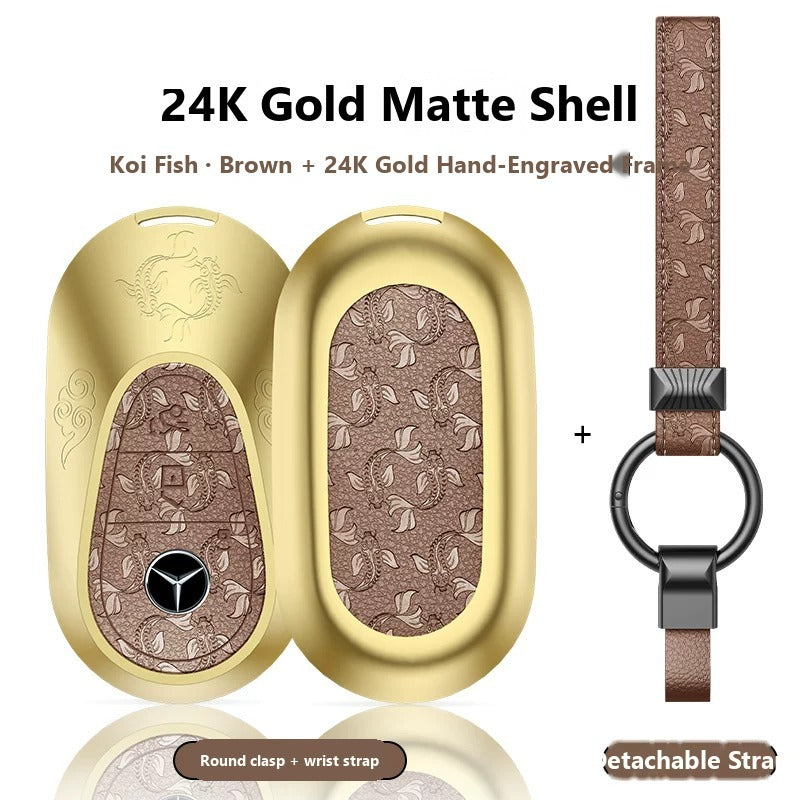 Mercedes-Benz 24K Gold Engraved Leather Key Case – New Oval Smart Key