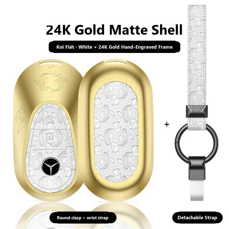 Mercedes-Benz 24K Gold Engraved Leather Key Case – New Oval Smart Key