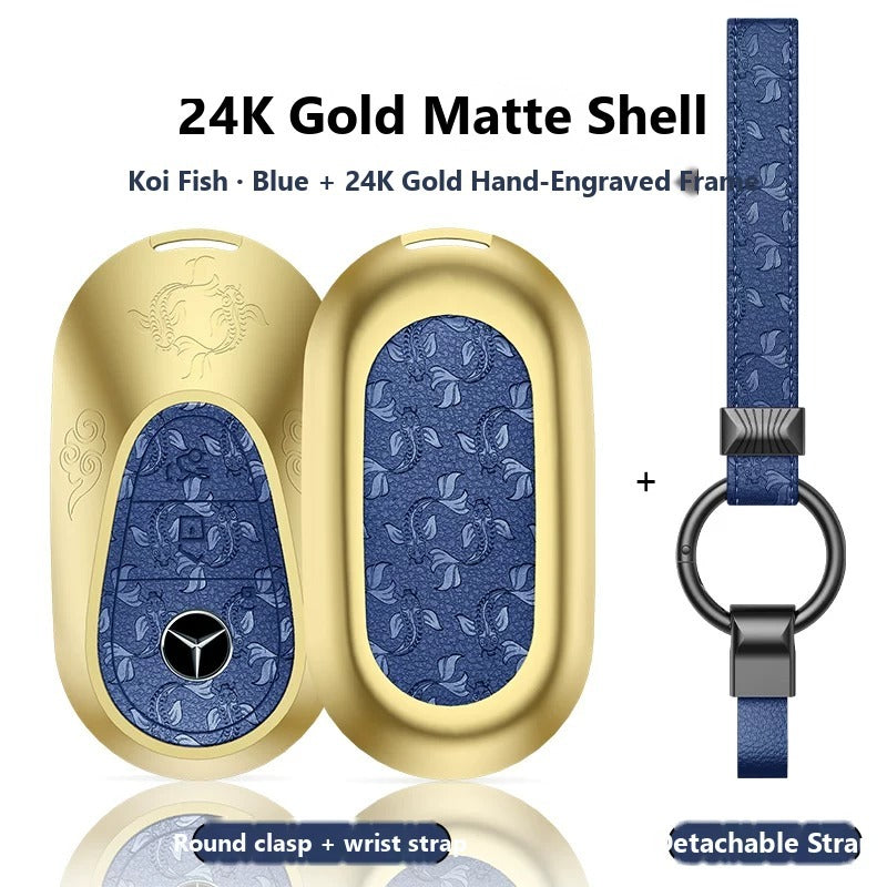 Mercedes-Benz 24K Gold Engraved Leather Key Case – New Oval Smart Key
