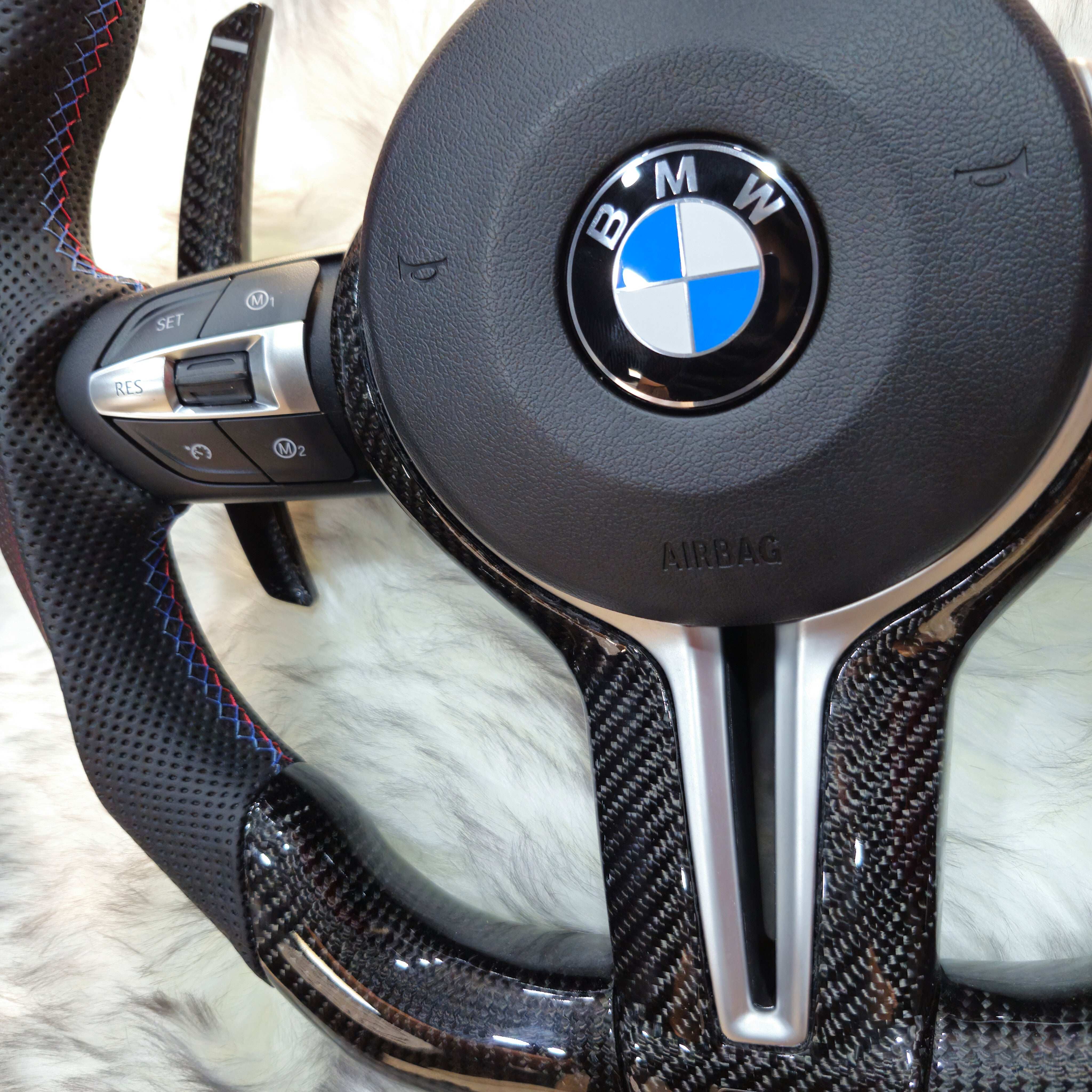 Carbon Fiber with Silver Trim , M color Stripe Steering Wheel For BMW F Series left side