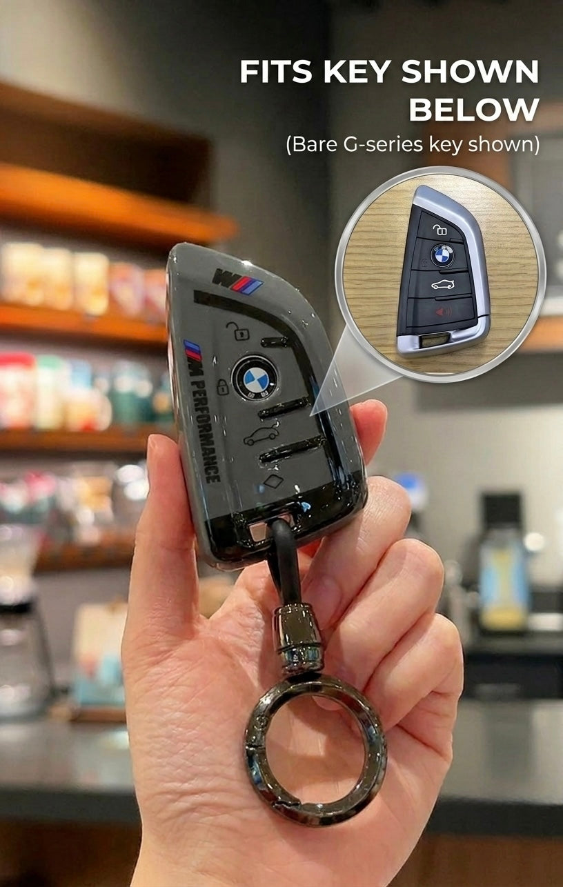 Leather Key Fob Case with Keyring for BMW