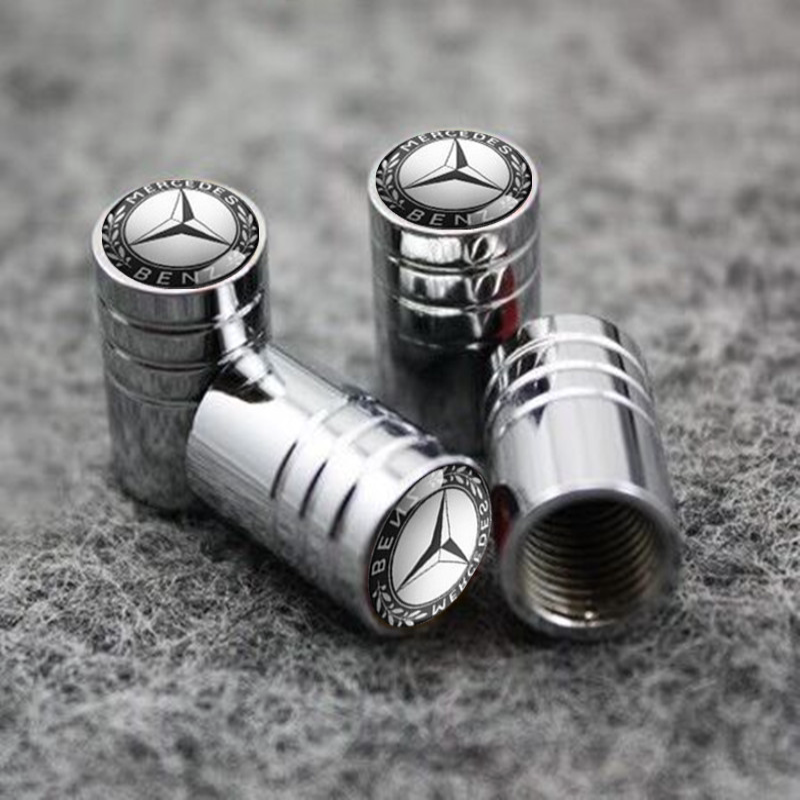 Mercedes-Benz Chrome Tire Valve Stem Caps – 5 Logo Designs, Set of 4