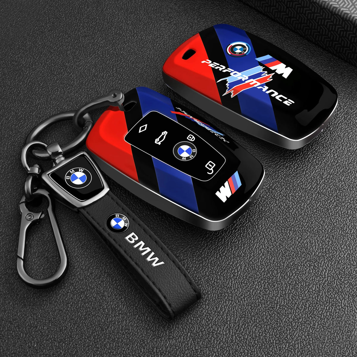 BMW Key Fob Case – D Type F-Series 4-Button Key, Motorsport Stripe Design with Keychain Options