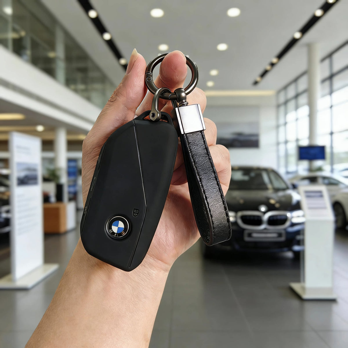 BMW Key Fob Case – New-Generation Key, Cream White or Black with Keychain & Charm Options