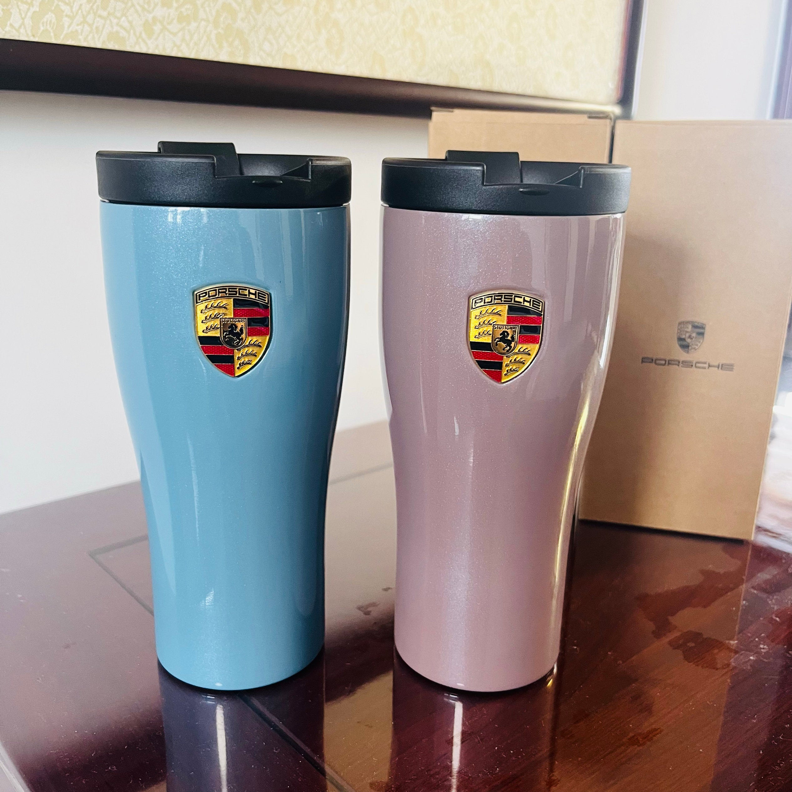 Porsche Stainless Steel Thermos Cup  Insulated Hot & Cold Water Bottle (Pink Pig / Glacier Blue / Metallic Grey)