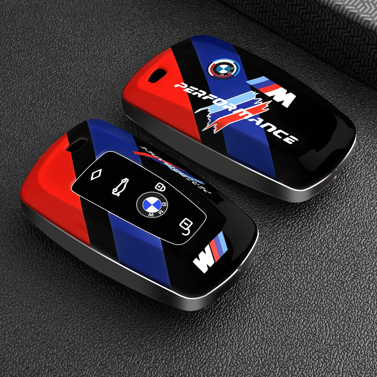 BMW Key Fob Case – D Type F-Series 4-Button Key, Motorsport Stripe Design with Keychain Options