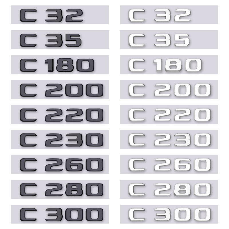 Mercedes-Benz C-Class Rear Trunk Model Letters – Chrome or Gloss Black