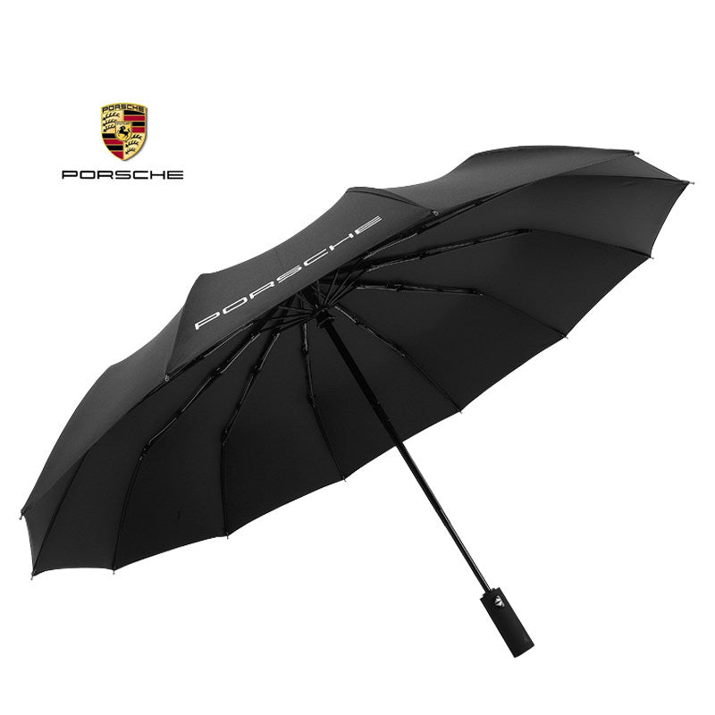 Porsche Luxury Automatic Umbrella  12-Rib Windproof Black Folding Umbrella