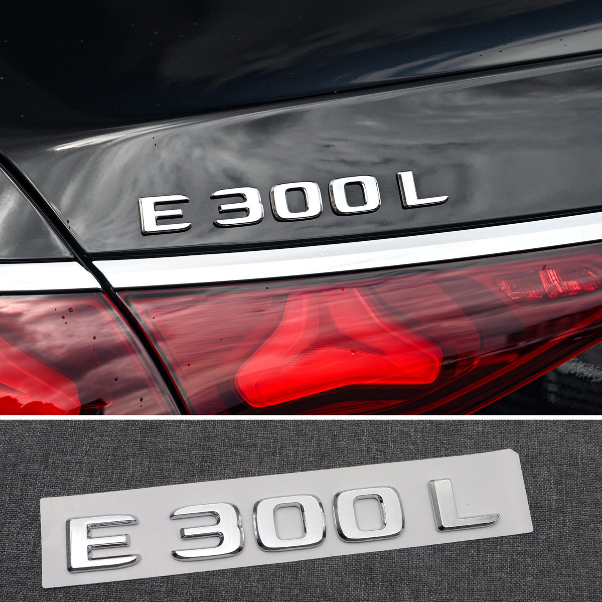 Mercedes-Benz E-Class Rear Badges – E300L, E260L, 4MATIC, AMG Lettering & Star Emblems