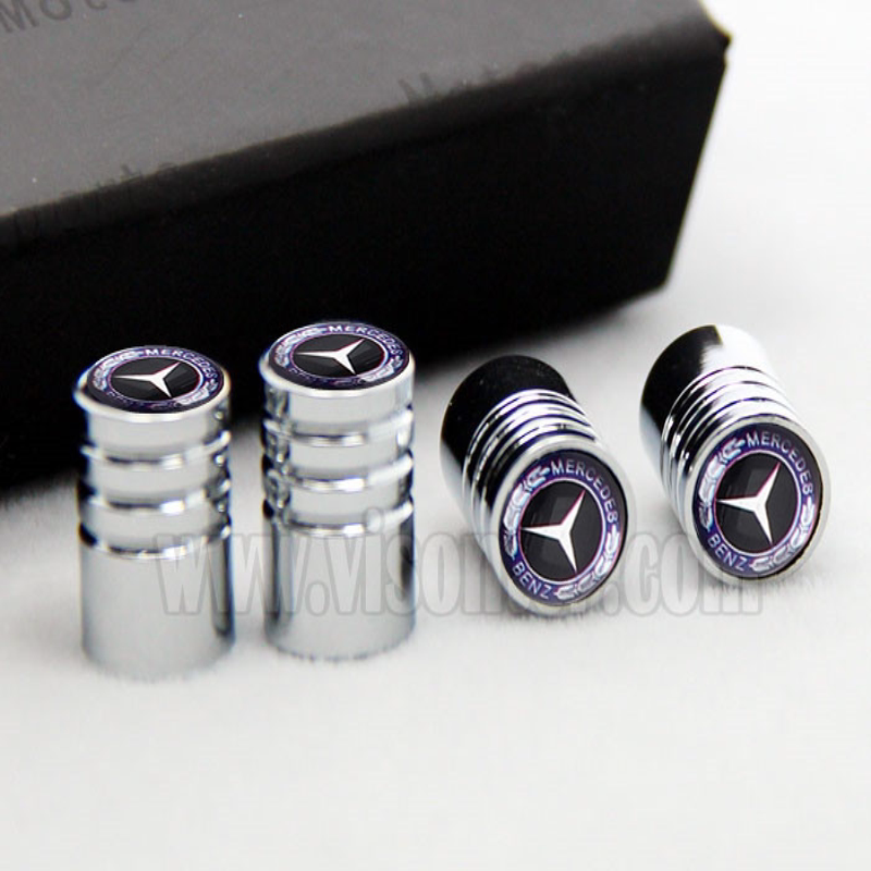 Mercedes-Benz Chrome Tire Valve Stem Caps – 5 Logo Designs, Set of 4