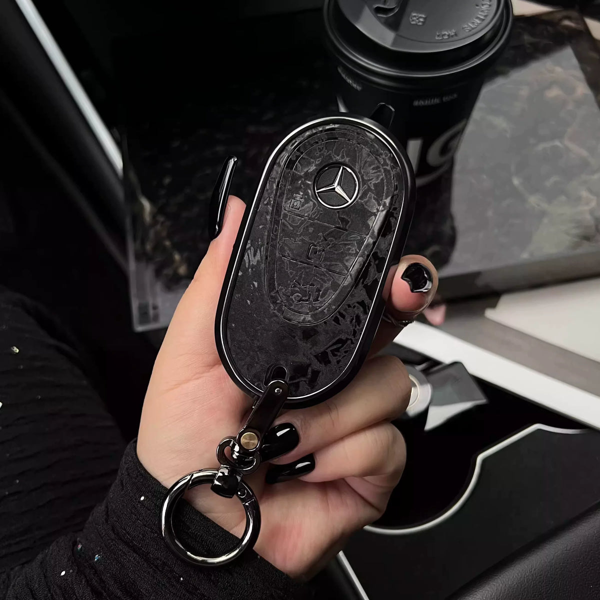 Mercedes-Benz 3D Ink & Marble Key Case with Alloy Edge – New Oval Smart Key