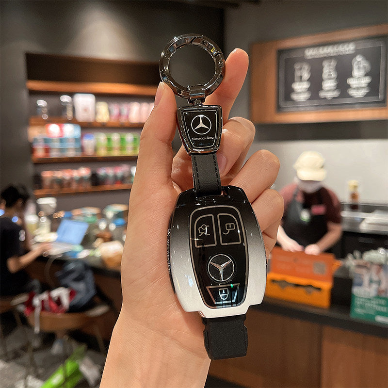 Mercedes-Benz Black & White Gradient Key Case with Rope Strap – Classic Smart Key
