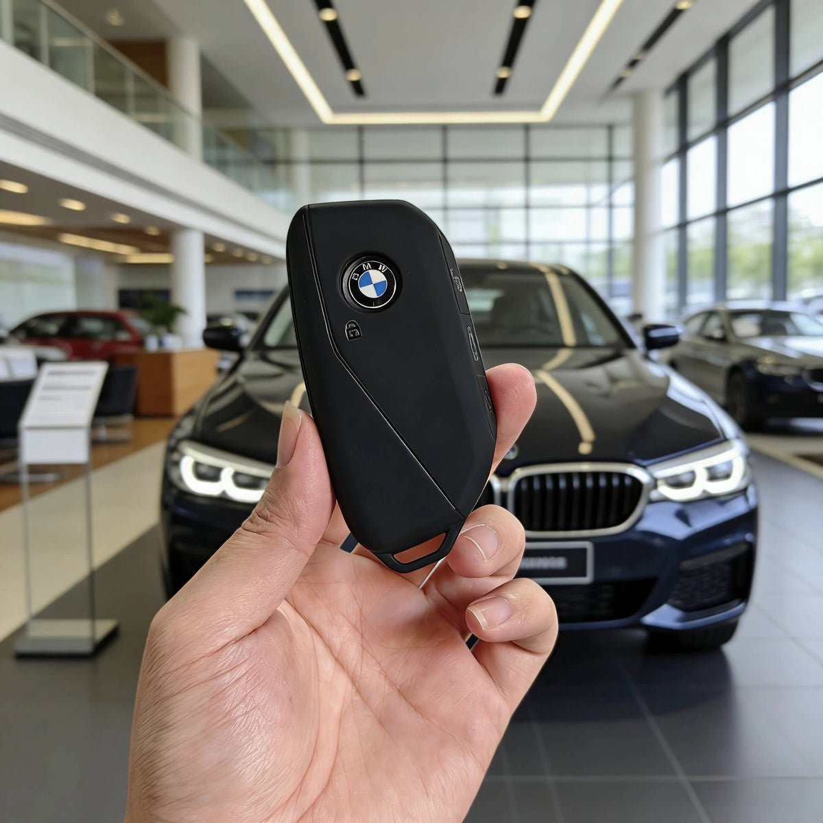 BMW Key Fob Case – New-Generation Key, Cream White or Black with Keychain & Charm Options