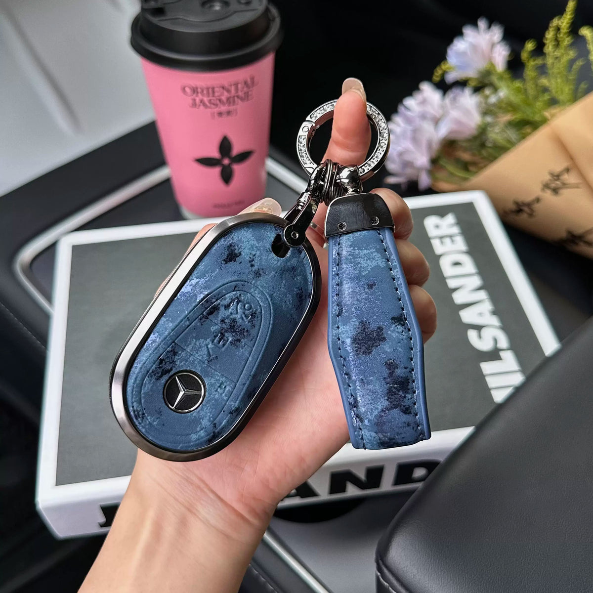 Mercedes-Benz 3D Ink & Marble Key Case with Alloy Edge – New Oval Smart Key