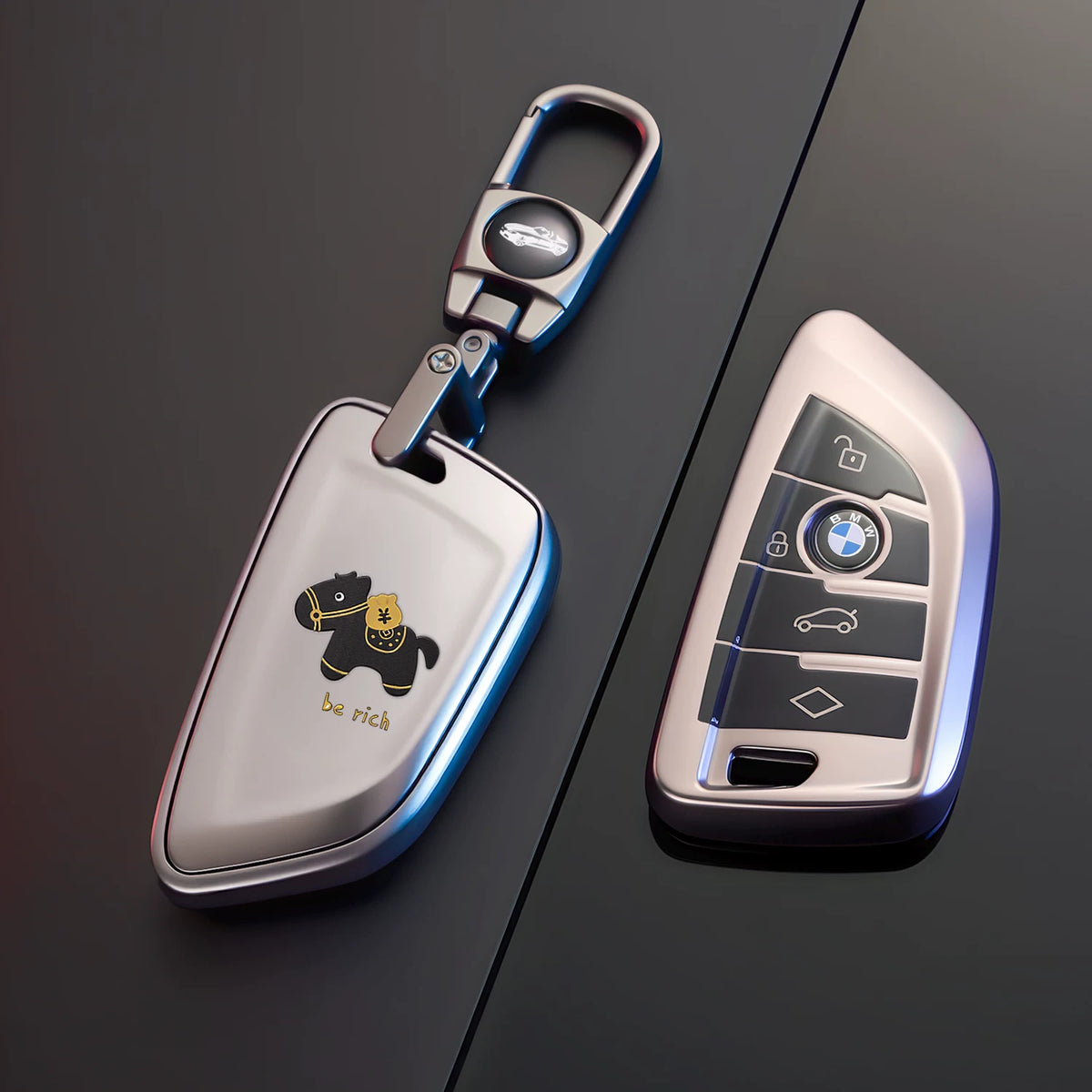 BMW Key Fob Case – B Type Blade Key, Lucky Horse Design with Keychain Options