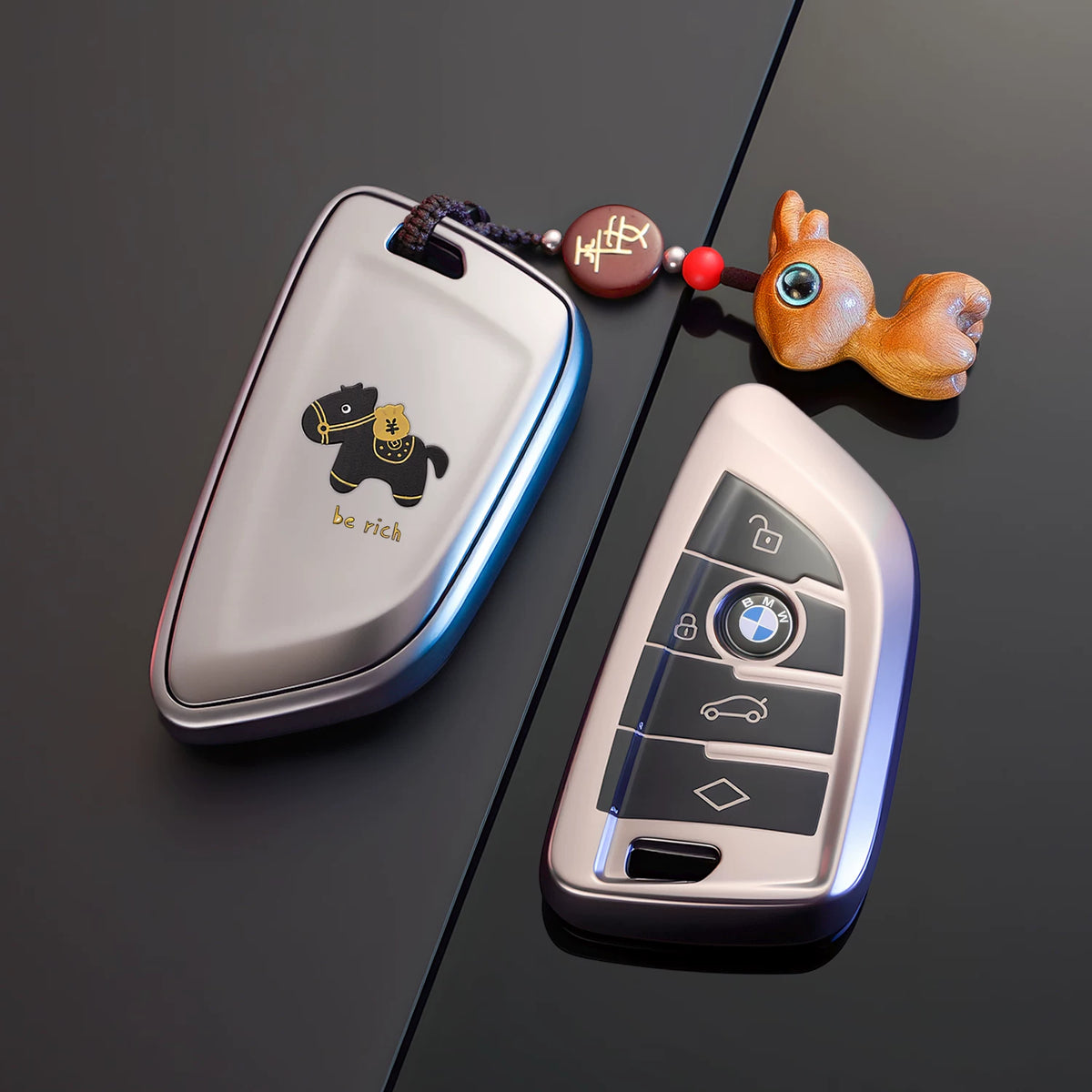 BMW Key Fob Case – B Type Blade Key, Lucky Horse Design with Keychain Options