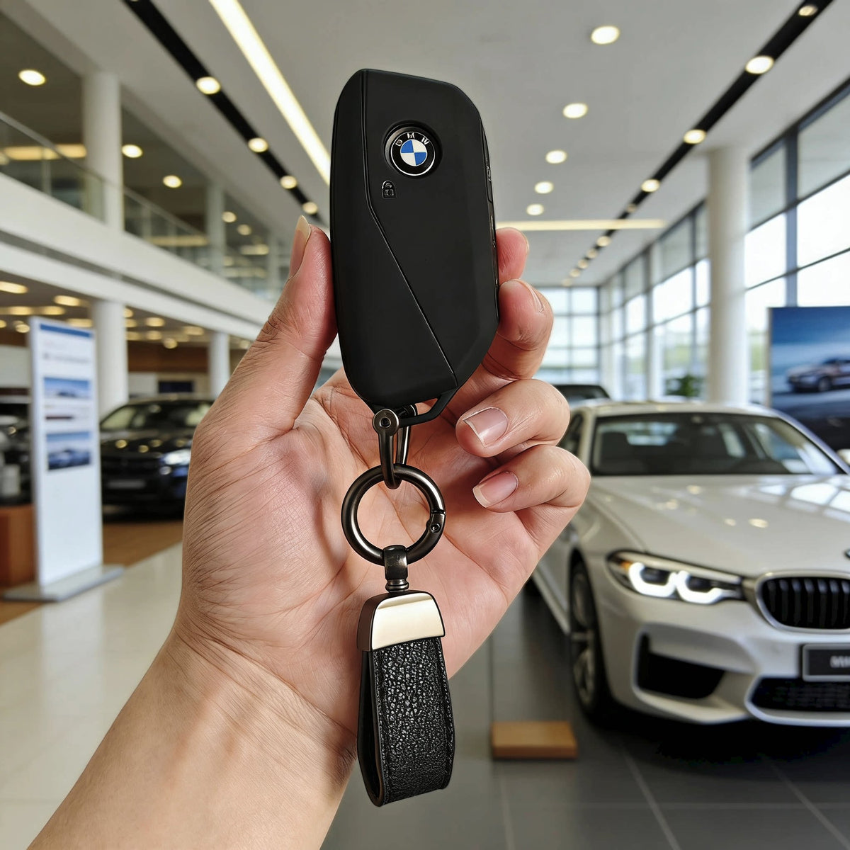 BMW Key Fob Case – New-Generation Key, Cream White or Black with Keychain & Charm Options