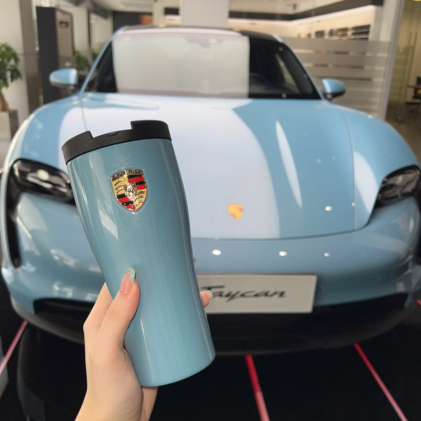 Porsche Stainless Steel Thermos Cup  Insulated Hot & Cold Water Bottle (Pink Pig / Glacier Blue / Metallic Grey)