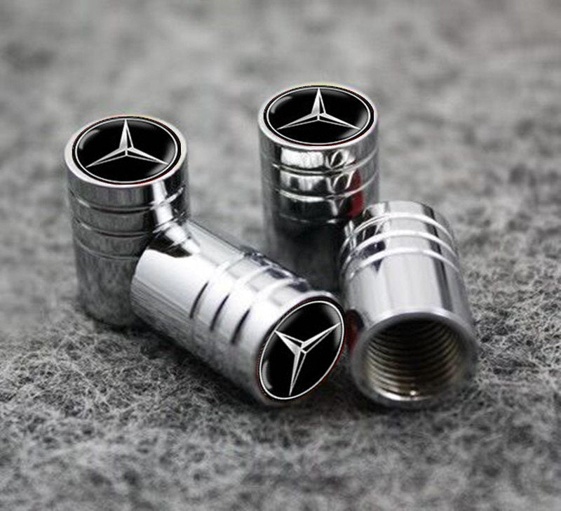 Mercedes-Benz Chrome Tire Valve Stem Caps – 5 Logo Designs, Set of 4