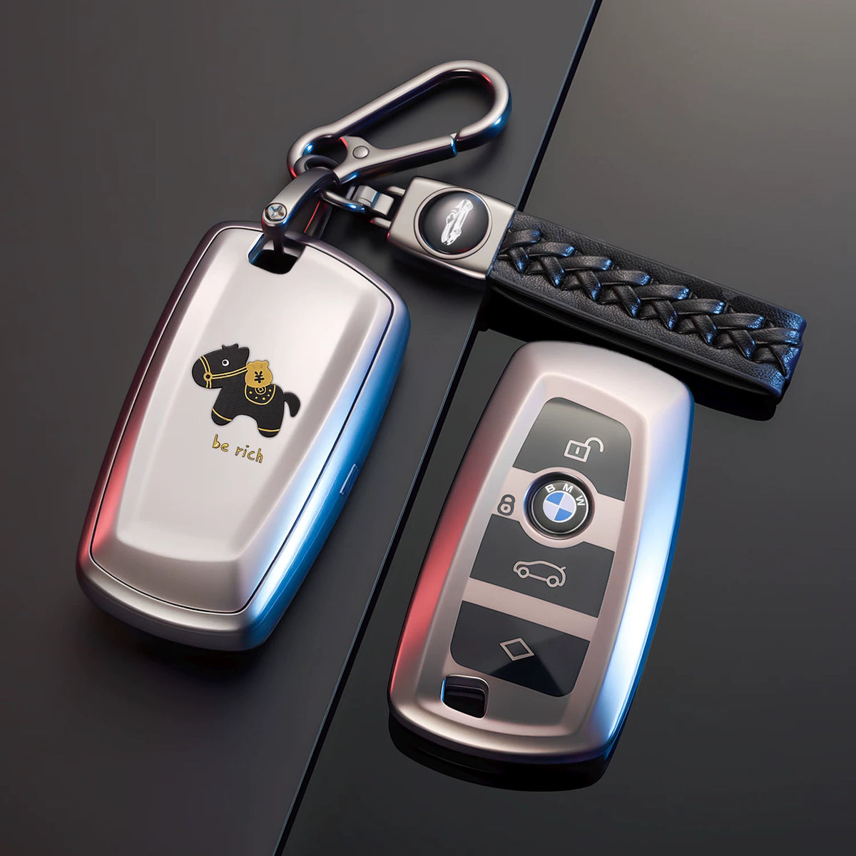 BMW Key Fob Case – A Type F-Series 4-Button Key, Lucky Horse Design with Keychain Options
