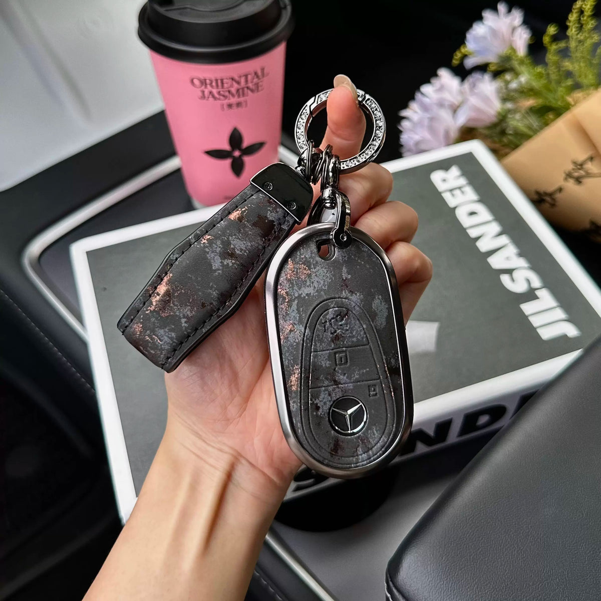 Mercedes-Benz 3D Ink & Marble Key Case with Alloy Edge – New Oval Smart Key
