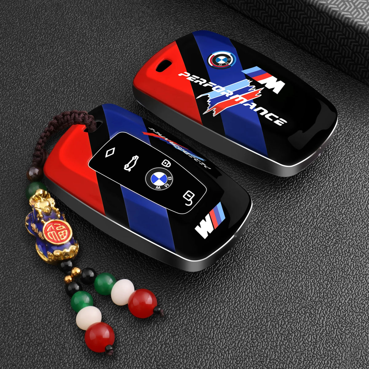 BMW Key Fob Case – D Type F-Series 4-Button Key, Motorsport Stripe Design with Keychain Options