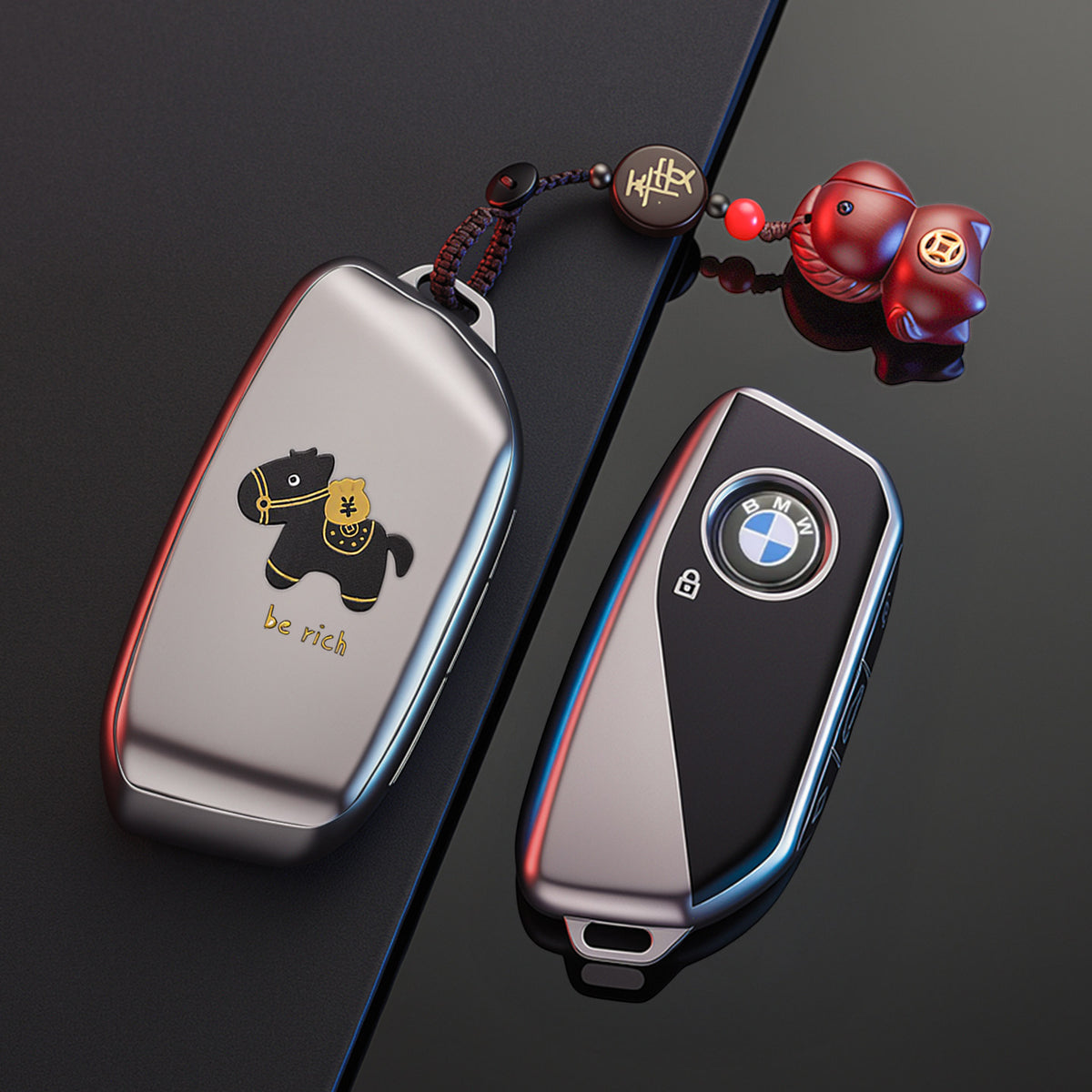 BMW Key Fob Case – G Type New-Generation Smart Key, Lucky Horse Design with Keychain Options