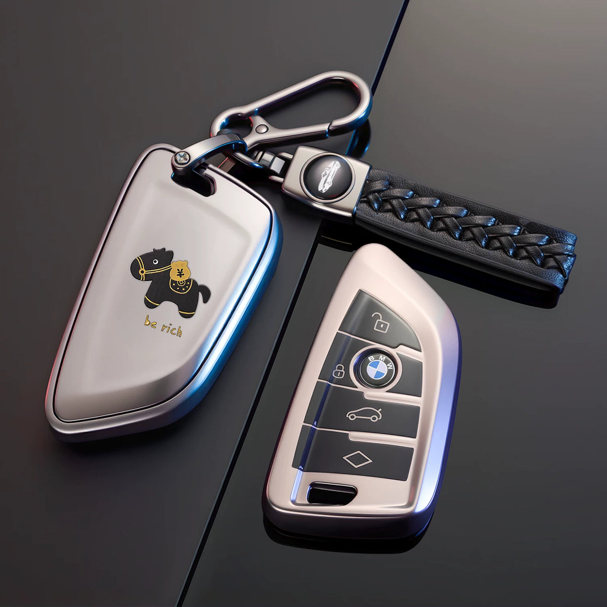 BMW Key Fob Case – B Type Blade Key, Lucky Horse Design with Keychain Options