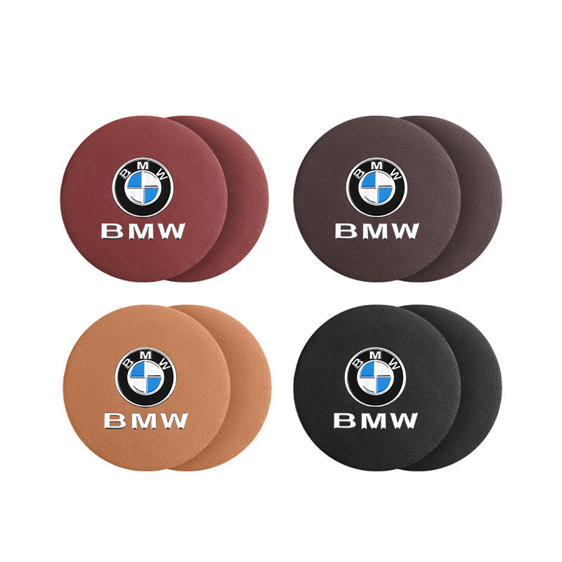 BMW Leather Cup Holder Coasters – Anti-Slip Pads, Set of 2, 4 Colors
