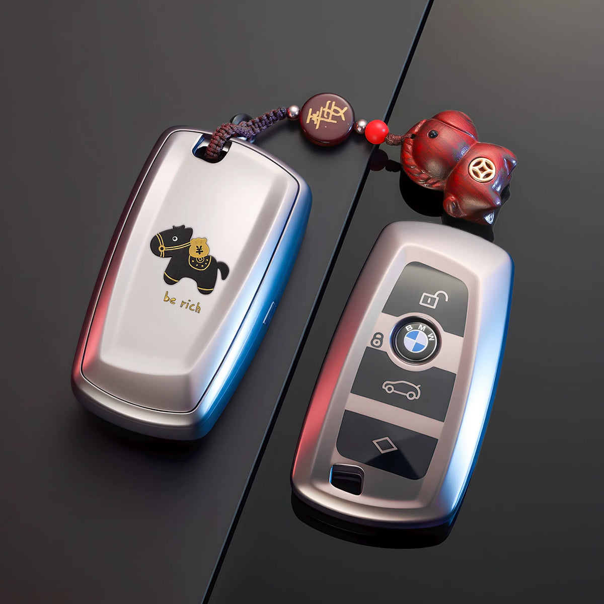 BMW Key Fob Case – A Type F-Series 4-Button Key, Lucky Horse Design with Keychain Options