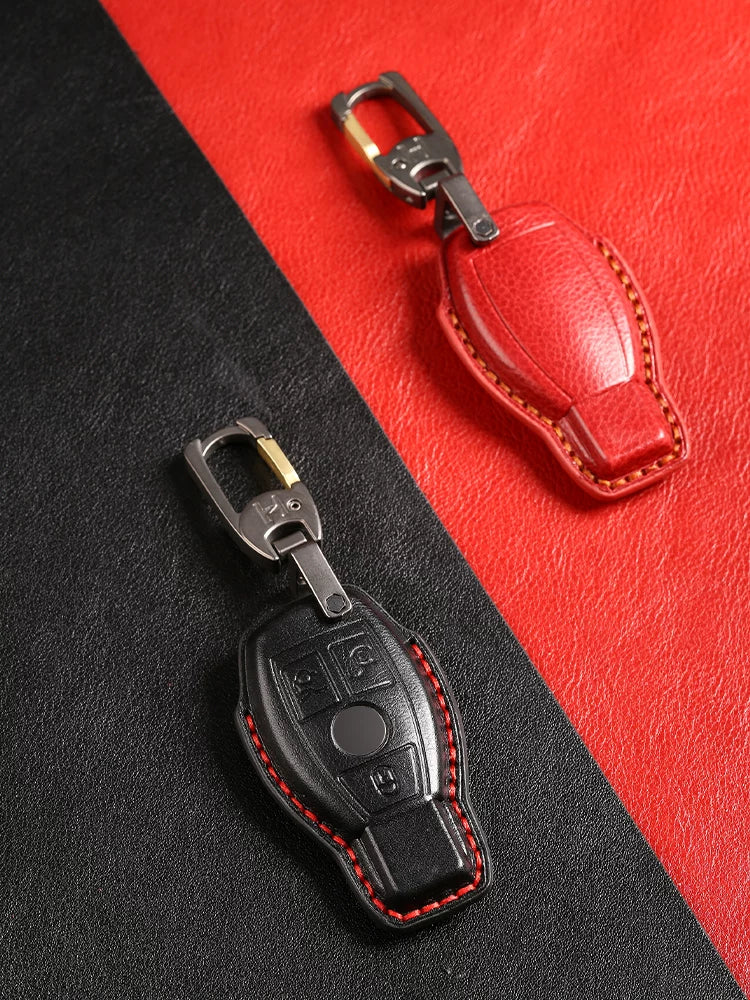 Mercedes-Benz Full-Cover Crazy Horse Leather Key Case – Classic Smart Key