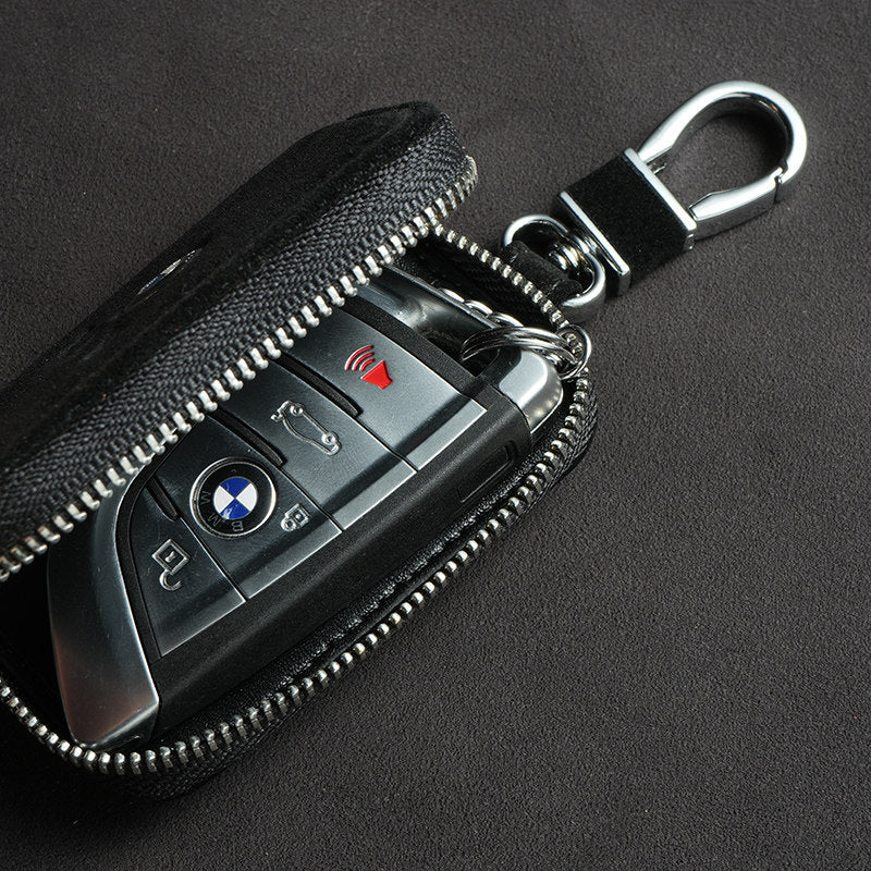 Suede Zip Key Case for BMW, Universal Fit for Most Key Fobs