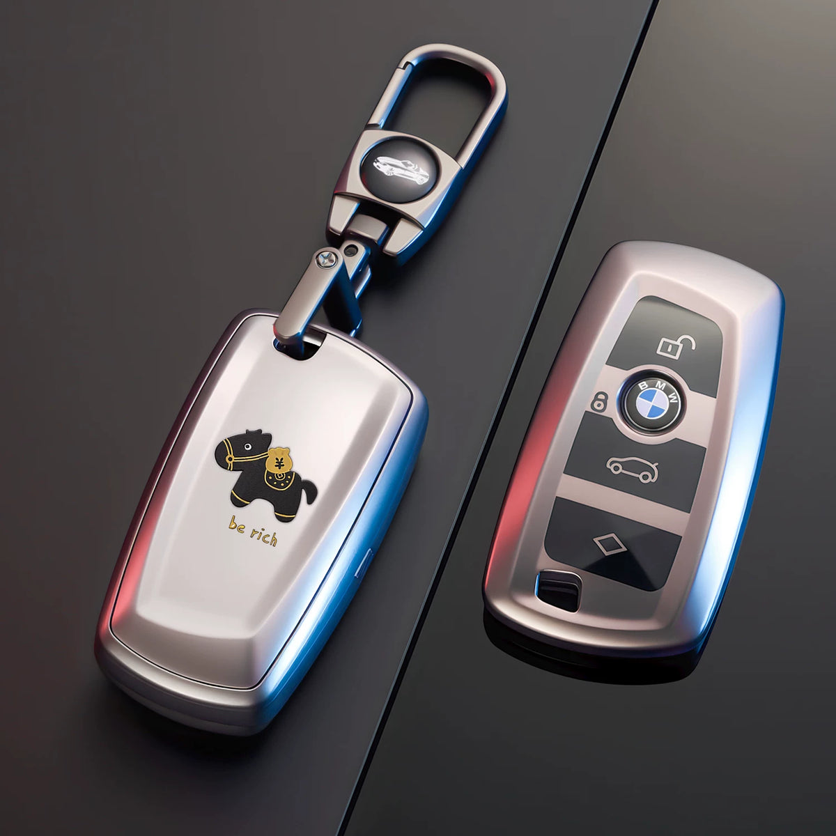 BMW Key Fob Case – A Type F-Series 4-Button Key, Lucky Horse Design with Keychain Options