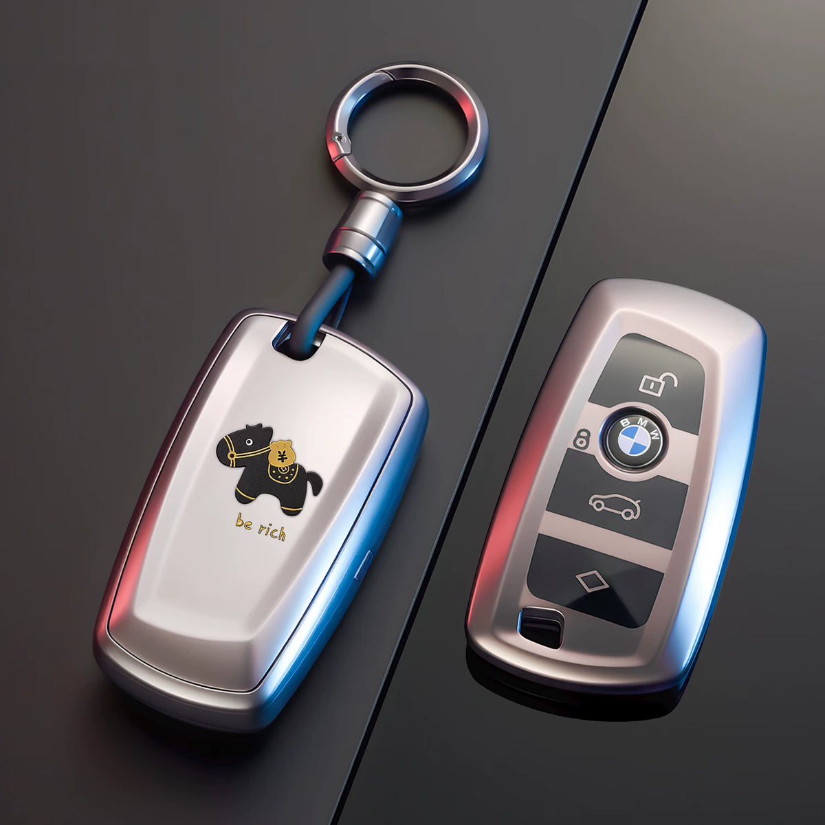 BMW Key Fob Case – A Type F-Series 4-Button Key, Lucky Horse Design with Keychain Options