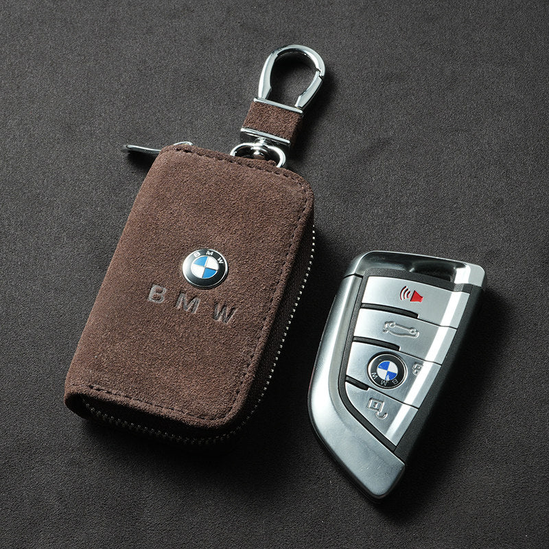 Suede Zip Key Case for BMW, Universal Fit for Most Key Fobs
