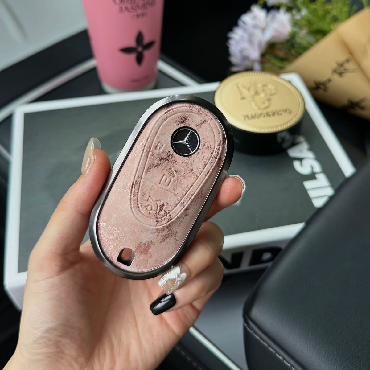 Mercedes-Benz 3D Ink & Marble Key Case with Alloy Edge – New Oval Smart Key