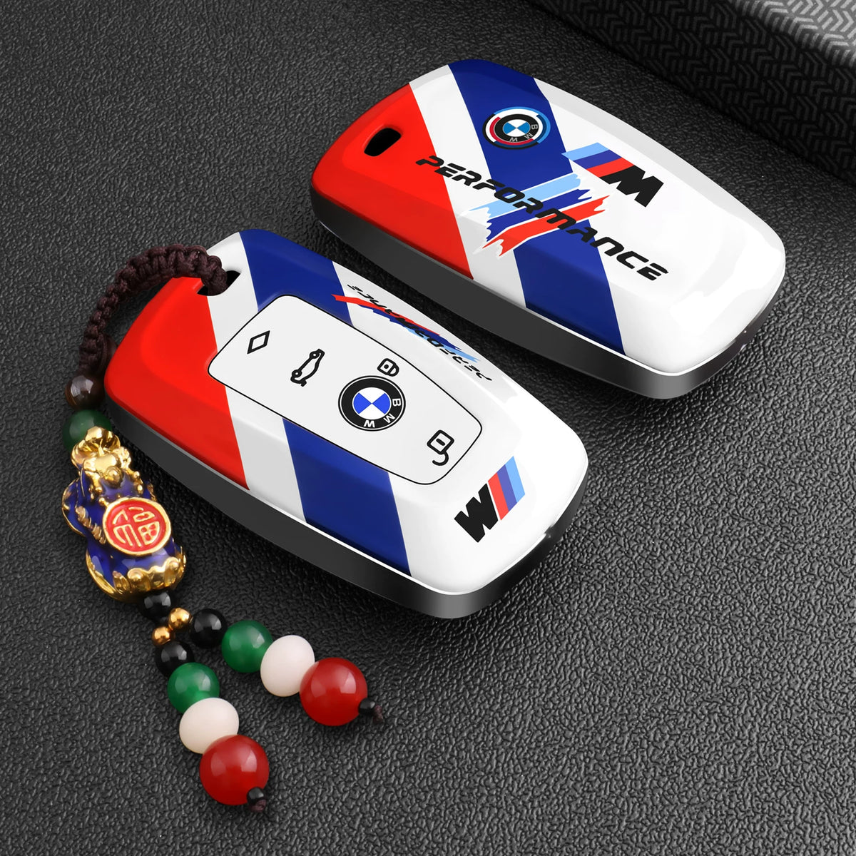 BMW Key Fob Case – D Type F-Series 4-Button Key, Motorsport Stripe Design with Keychain Options