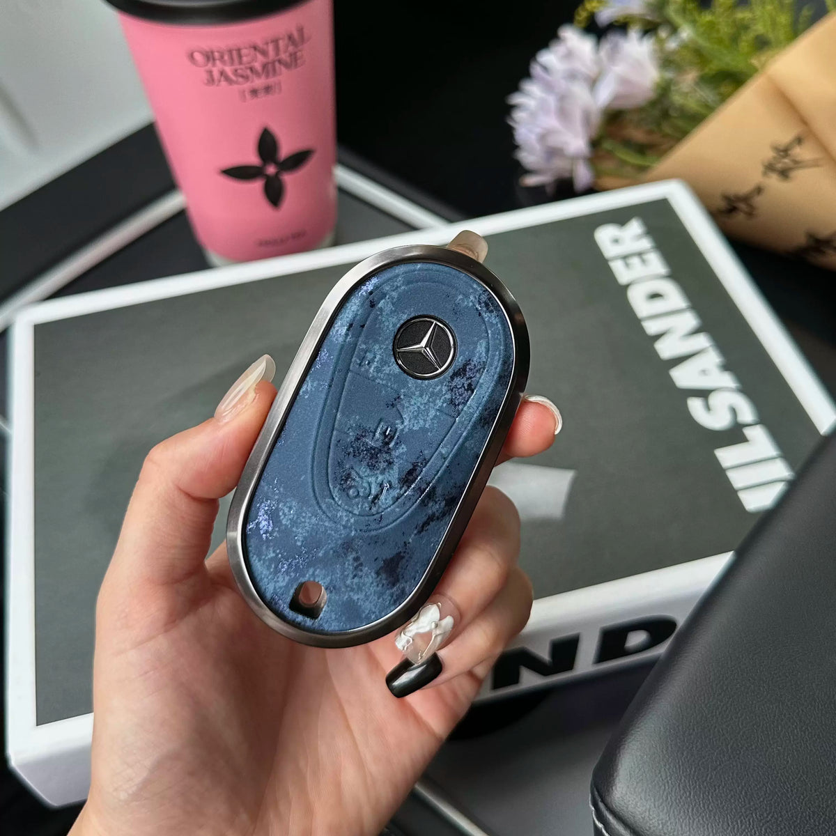 Mercedes-Benz 3D Ink & Marble Key Case with Alloy Edge – New Oval Smart Key