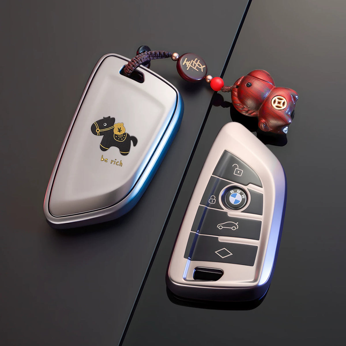 BMW Key Fob Case – B Type Blade Key, Lucky Horse Design with Keychain Options