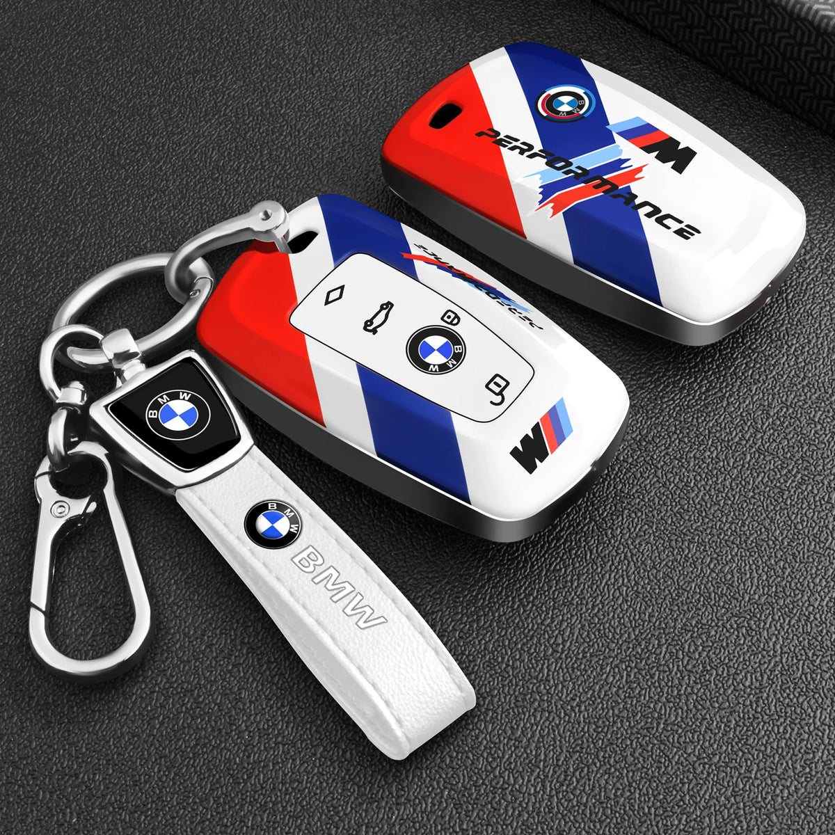 BMW Key Fob Case – D Type F-Series 4-Button Key, Motorsport Stripe Design with Keychain Options