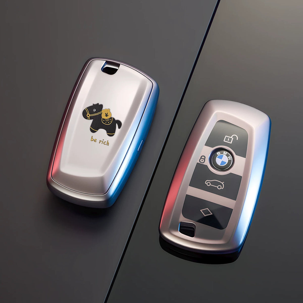 BMW Key Fob Case – A Type F-Series 4-Button Key, Lucky Horse Design with Keychain Options
