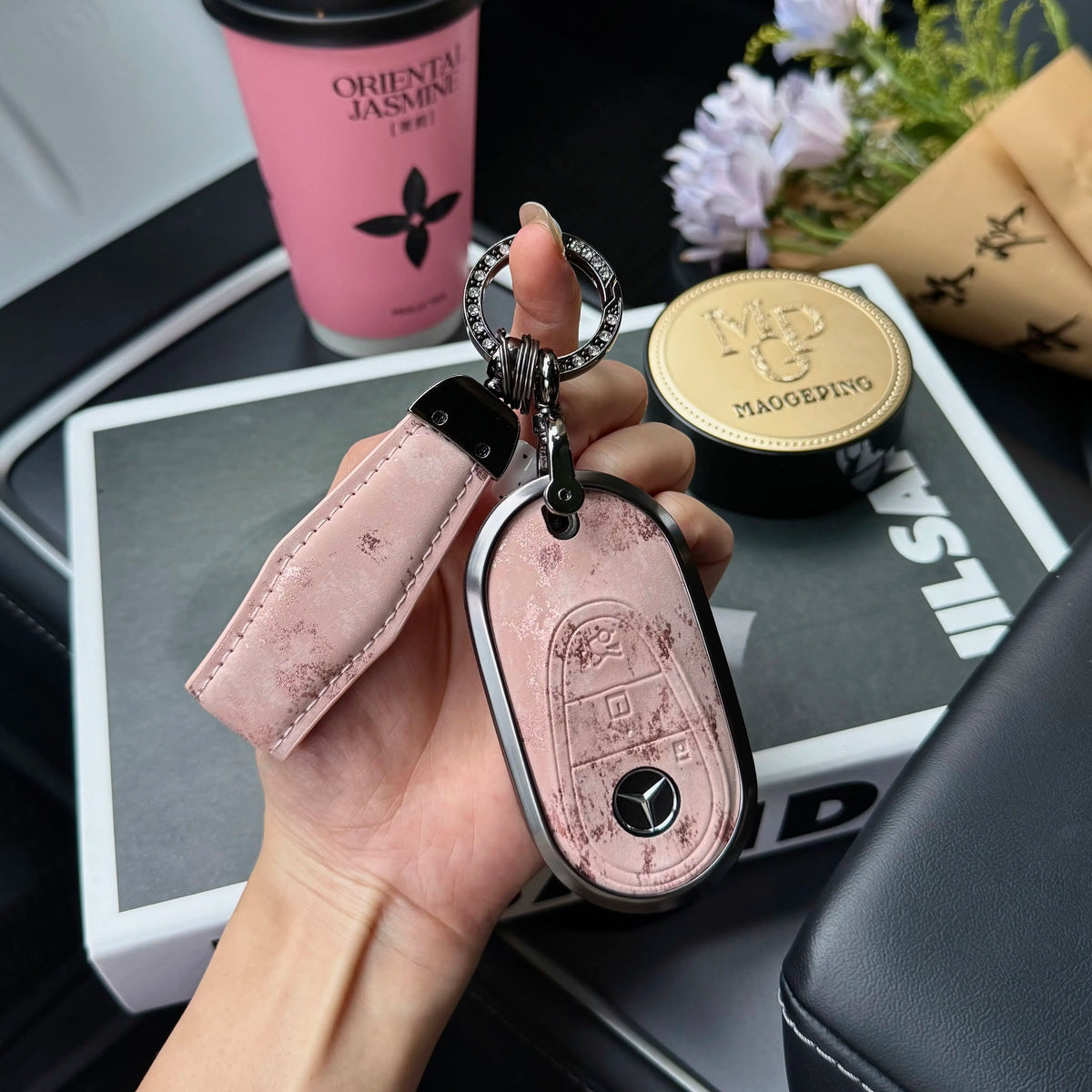 Mercedes-Benz 3D Ink & Marble Key Case with Alloy Edge – New Oval Smart Key
