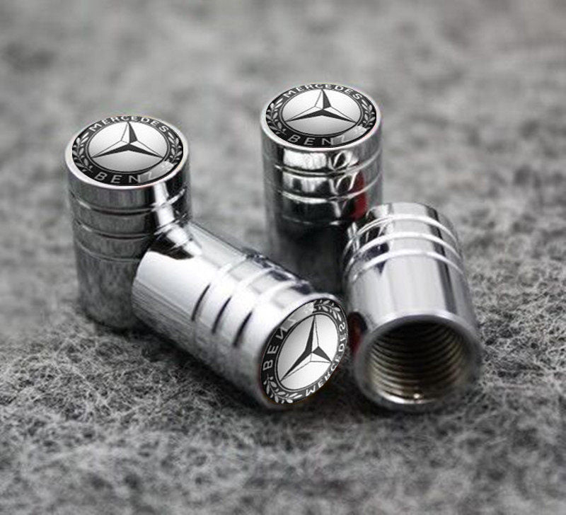 Mercedes-Benz Chrome Tire Valve Stem Caps – 5 Logo Designs, Set of 4