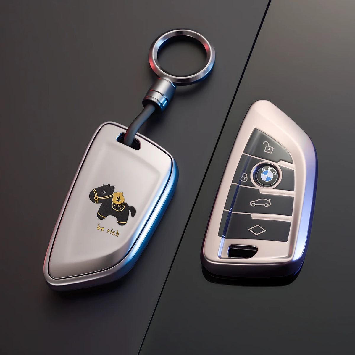 BMW Key Fob Case – B Type Blade Key, Lucky Horse Design with Keychain Options