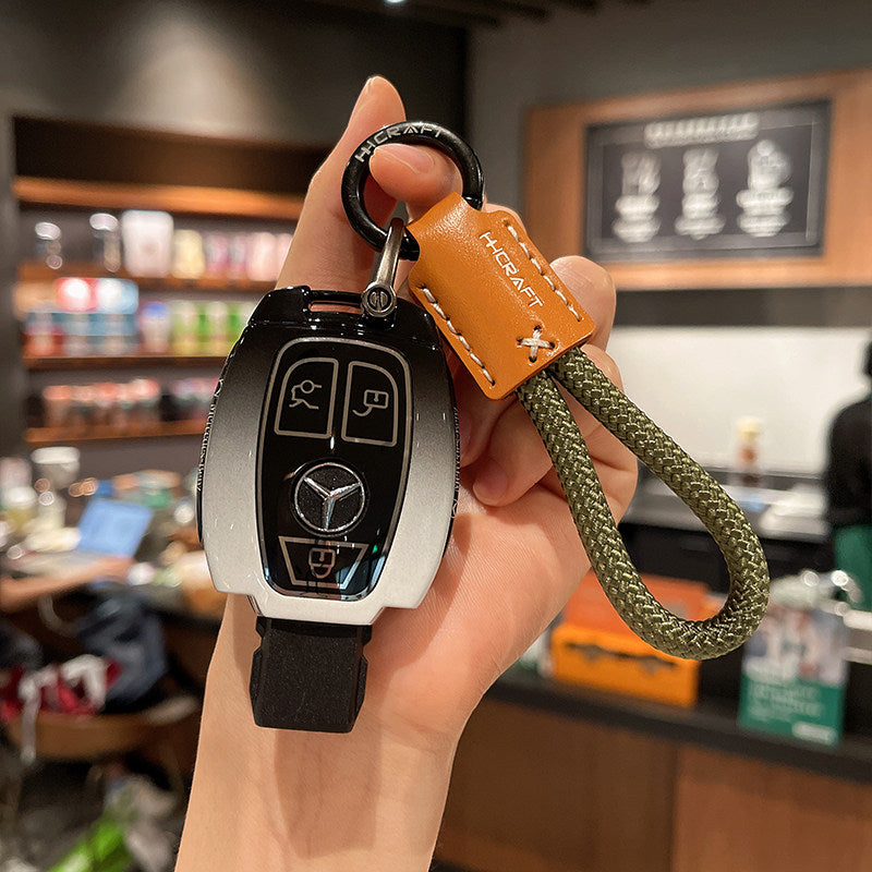 Mercedes-Benz Black & White Gradient Key Case with Rope Strap – Classic Smart Key