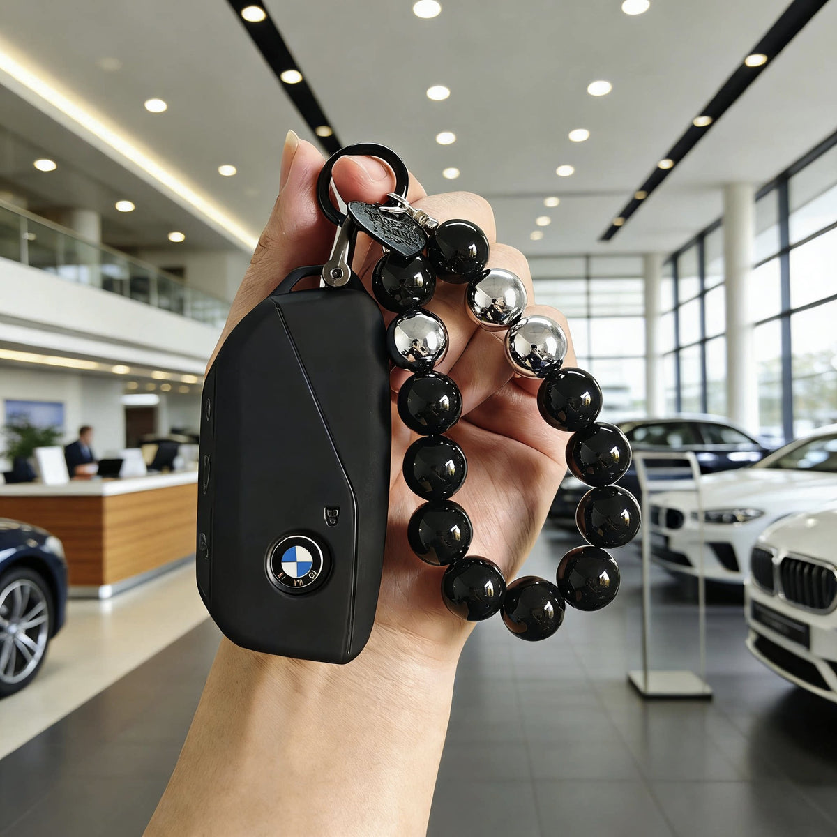 BMW Key Fob Case – New-Generation Key, Cream White or Black with Keychain & Charm Options
