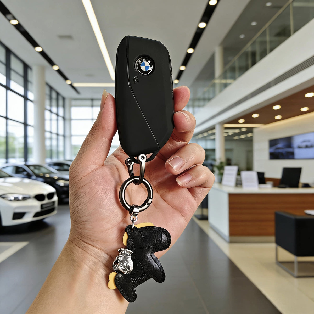 BMW Key Fob Case – New-Generation Key, Cream White or Black with Keychain & Charm Options