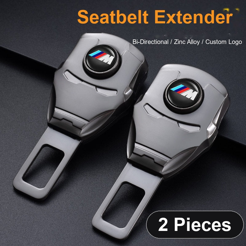 BMW M seat belt buckle extender close-up - pair