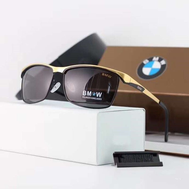 Black gold frame BMW polarized driving sunglasses side view